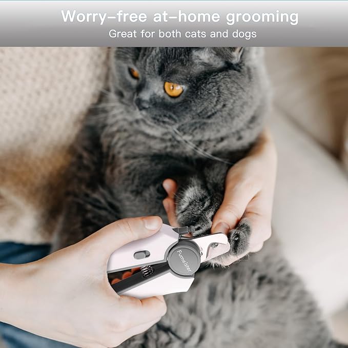 Type-C Rechargeable Dog & Cat Nail Clippers - LED Pet Nail Trimmer with Built-in Nail File, Extra Sharp Blades for Small & Medium Dogs, Indoor Cats (White-Gray)-Mewly Pet