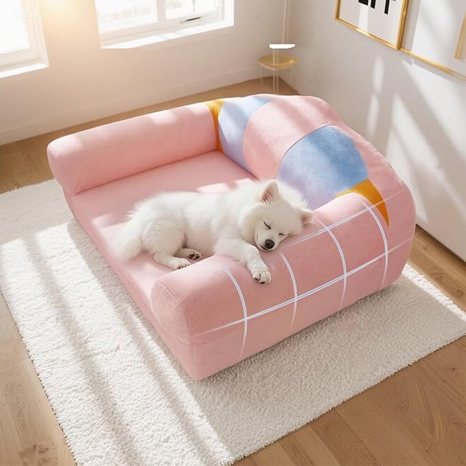 Cute Cat Couch with Soft Pillow, Supportive Dog Couch, Cat Sofa with Removable Cover，Cute Rainbow Shaped, 24 Inch-Mewly Pet