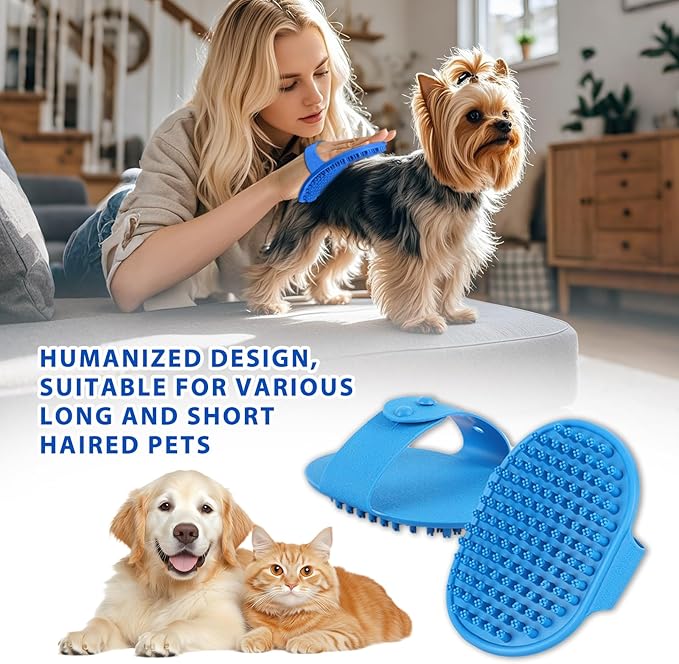 Ultra-Soft Pet Grooming Brush with Adjustable Ring - Ideal for Dogs & Cats of All Hair Types - Bath, Shower & Massage Tool (Blue, 1-Pack)-Mewly Pet