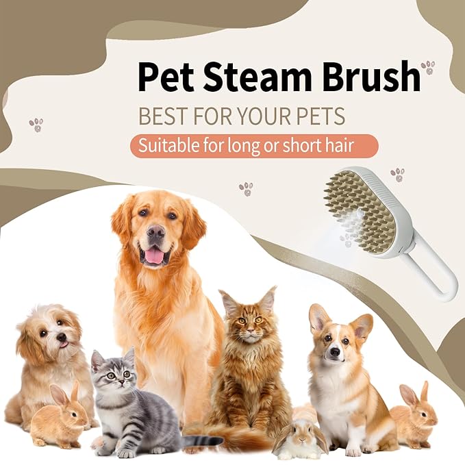 New Cat Steam Brush for Shedding Dog Brush with Steam Pet Hair Cleaning Brush Comb for Spray 4 in 1 Pet Grooming Soft Silicone Brush for Long & Short Haired Pets (White)-Mewly Pet