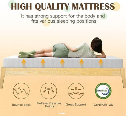PayLessHere 8 inch Memory Foam Mattress Cooling Gel Green Tea Infused Mattress,Fiberglass Free,CertiPUR-US Certified,Cooler Sleep Supportive & Pressure Relief,White Full