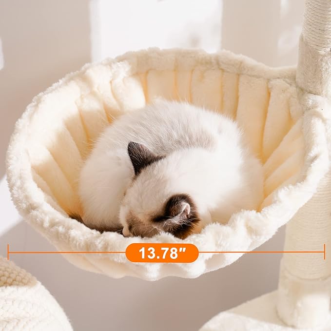 Heybly Cat Tree, Cat Tower for Indoor Cats with Scratching Board, Multi-Level Cat Furniture Condo with Feeding Bowl, Beige HCT010MM-Mewly Pet