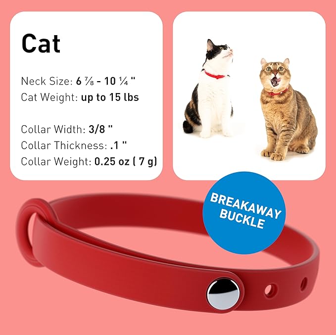 Red Cat Collar - Soft, Comfortable, and Lightweight Breakaway Collar with Name Tag Ring for Outdoor Cats and Sensitive Skin Kittens by Nuvuq (6 ⅞" to 10 ¼", Red)-Mewly Pet