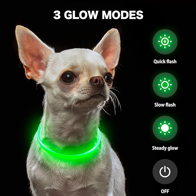 BSEEN Light Up Dog Collar - Rainproof Rechargeable LED Dog Collar - TPU Cuttable Glowing Pet Collar for Small Dogs& Cats - Puppy Safety Dog Lights for Night Walking (XS- Green 40cm)-Mewly Pet