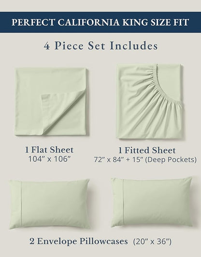 LANE LINEN Bedsheets California King Size Bed - 4Pc 100% Organic Cotton Cal King Bed Sheet Set, Soft Cooling Sheets, 15" Deep Pocket Cal King Sheets, Oeko Tex Certified - Mineral