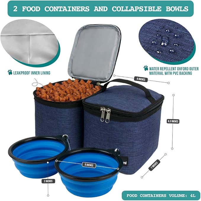 PetAmi Dog Travel Bag Backpack, Airline Approved Dog Bags for Traveling, Puppy Diaper Bag Supplies, Pet Camping Essentials Hiking Accessories Dog Mom Gift, Food Container, Collapsible Bowls, Navy Blue-Mewly Pet