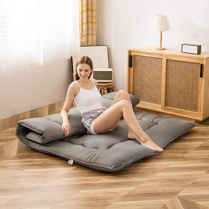 MAXYOYO Japanese Floor Mattress Futon Mattress, Thicken Tatami Mat Sleeping Pad Foldable Roll Up Mat for Boys Girls Dormitory Kids Floor Bed, Charcoal Grey, Twin