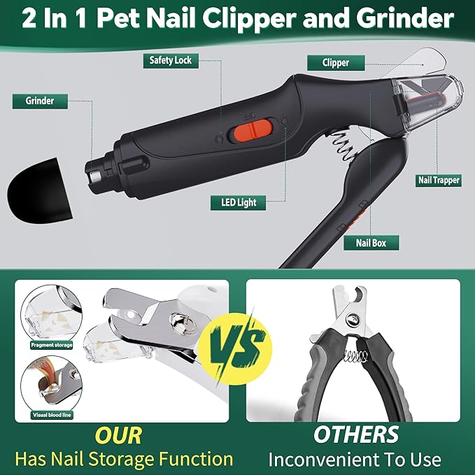 2-in-1 Dog Nail Clippers & Cat Nail Clippers Trimmers for Large Medium Small Dogs Cats Claw Trimmer Quick Sensor and Safety Guard USB Rechargeable with 2 LED Lights Dogs Nail Trimmer-Mewly Pet