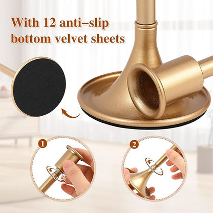 12 Pcs Gold Taper Candle Holders Lengthen with Anti-Slip Pad Vintage Low Metal Candles Metal Gold Candlestick Holder Set for Table Centerpiece,Weddings, Dinners Christmas Decor, 3 Sizes