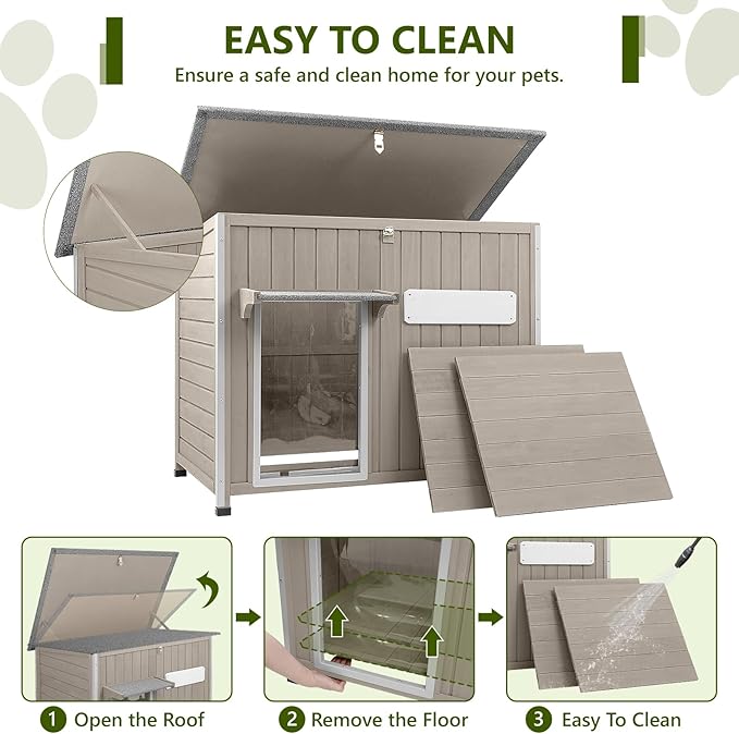 Large Dog House Outdoor XL Wooden Dog House with Weatherproof Asphalt Roof, Chew-Resistant Frame, Removable Floor, for Medium to Large Dogs Indoor Outdoor Use (Grey, 43.3"L x 29.5"W x 33.5"H)-Mewly Pet
