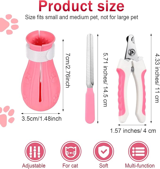 LEIFIDE 7 Pcs Cat Muzzle for Grooming Including 1 Muzzle Bathing 4 Boots 2 Nail Clippers Trimmer Breathable Anti Bite Mask Shoes for Cats Anti Scratch Paw Covers for Pet Grooming Shaving Bathing-Mewly Pet