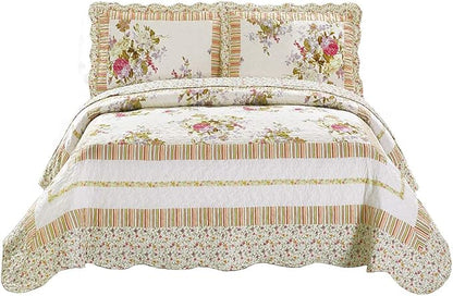 Fancy Linen 3pc Bedspread Bed Cover King/California King, Off White Floral New