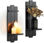 Black Candle Holder Wall Decor - 19.7 Inch Large Rustic Wooden Candle Sconces Wall Shelf for Pillar Candles Vases - Gothic Decoration for Halloween Bathroom Living Room