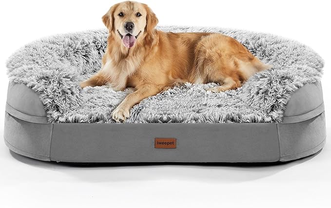3.7 inch Thickened Orthopedic Dog Beds for Extra Large Dogs, Supportive Dog Sofa Bed with 28D Egg-Crate Foam, Removable Washable Cover, Waterproof Lining, Half-Round Design for Puppy,Senior,Sick-Mewly Pet