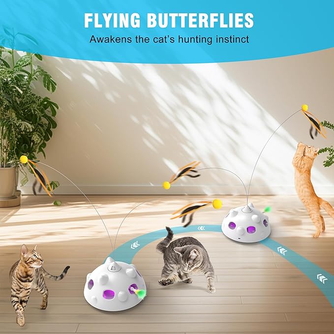 Cat Toys for Indoor Cats - Rechargeable Silent Interactive Automatic Cat Toy | Electric Feather Cat Bird Toy | Electric Cat Teaser Wand | Flapping Butterfly Bird Cat Toy | Toys for Adult Cats-Mewly Pet