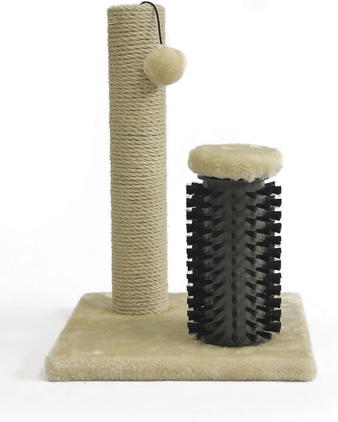 Amazon Basics Cat Scratcher - Indoor Classic Single Cat & Kittens Scratching Post with Brush, Small (16.5" H) - Beige-Mewly Pet