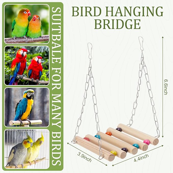 Bird Perches for Cage 6pcs Natural Bird Stand Branch for Cage with Hanging Bridge, Parrot Swing Toys Chewing Climbing Standing Branches Wood Pole Paw Grinding Fork Parakeet Platform-Mewly Pet