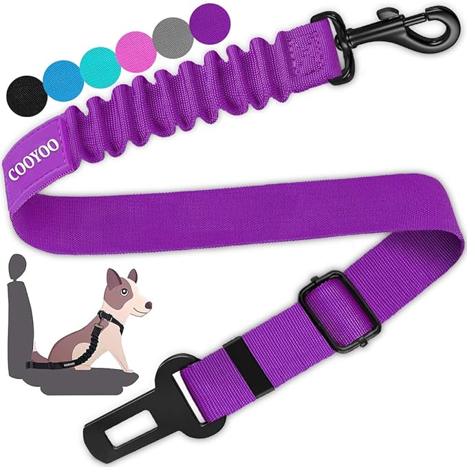 COOYOO Dog Seat Belt,Retractable Dog Car Harness Seat Belt for Car Adjustable Nylon Pet Safety Seat Belts Heavy Duty & Elastic Bungee Buffer-Mewly Pet