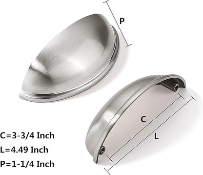 khtumeware 10 Pack 3-3/4" Drawer Pulls Brushed Satin Nickel Cabinet Cup Pulls Kitchen Hardware Cabinet Handles Drawer Handles Knobs 3-3/4 inch Hole Center