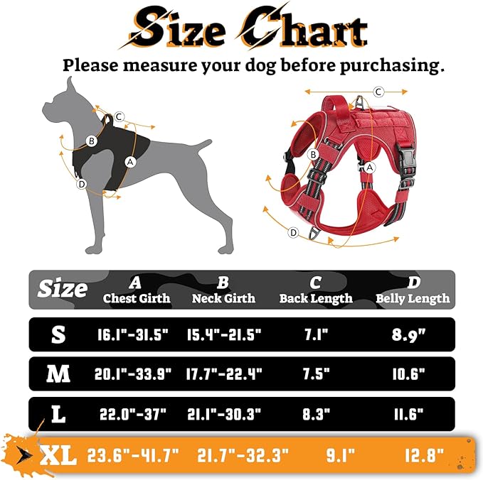 rabbitgoo Dog Harness for Large Dogs No Pull, Tactical Service Pet Vest with Molle and Control Handle, Adjustable and Reflective Military Harness for Easy Walking and Training, Red, XL-Mewly Pet