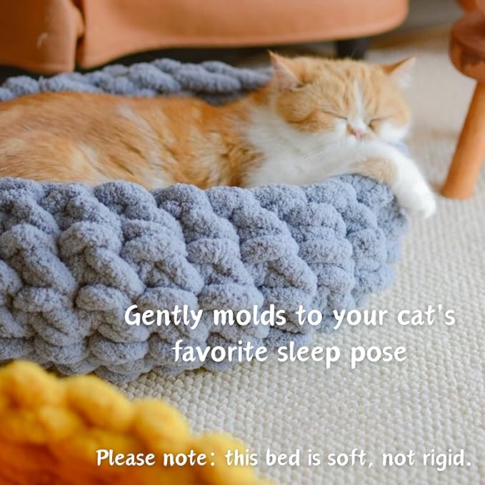 Cat Nest Bed – Premium Handwoven Washable Extra Soft Round Cave House for Indoor Kitten & Kitty, Small & Large (Persimmon Yellow,Medium)-Mewly Pet