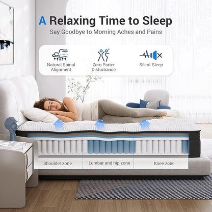 Avenco Full 12 Inch Hybrid Mattress - Medium Firm, CertiPUR-US Foam, Pressure Relief, Motion Isolation, Breathable Fabric