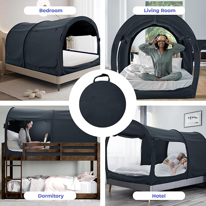 Alvantor Canopy Bed Dream Privacy Space Full Sleeping Tents Indoor Pop Up Portable Frame Curtains Breathable Grey Cottage (Mattress Not Included) Reducing Light, Charcoal (2006)