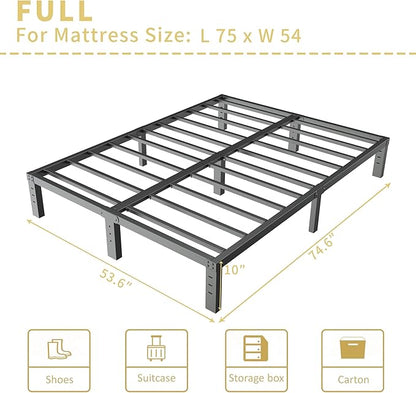 ALDRICH 10 Inch Metal Full Size Bed Frame - Double Black Basic Steel Slats Platform, Easy Assembly Heavy Duty Noise Free Bedframes, No Box Spring Needed