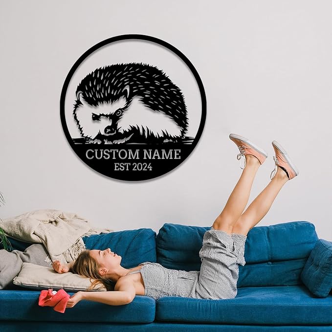 Custom Hedgehog Metal Sign, Personalized Hedgehog Metal Wall Art,Hedgehog Lovers Gift Metal Kid Room Decor,Personalized Hedgehog Lover Name Sign,Kid Nursery Decoration (Style A)