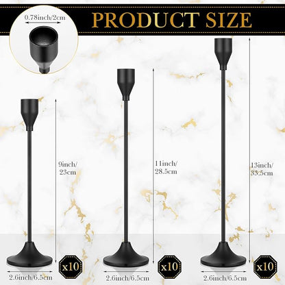 Mumufy 30 Pcs Candle Holders Taper Candlestick Metal Tall Candle Holders Table Centerpieces for Wedding Party Home Decorations, Fits 3/4'' Thick(Black)