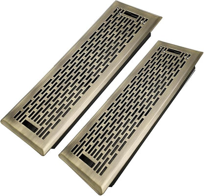 4x14 Inches 2 Pack Heavy Duty Walkable Floor Register - Easy Adjust Air Supply Lever Decorative Floor Vent Covers, Boston Design Vent Covers for Home - Antique Brass