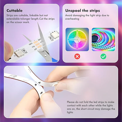 Led Lights for Bedroom, IC+RGB 100FT(2 Rolls of 50ft) Strip Lights, 24Key Remote with App Control, Music Sync Color Changing Lights for Room Decor Party