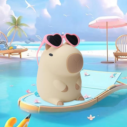Attivolife Capybara Night Light, Sunglasses Capybara Silicone Lamp for Girls, Touch Nightlight Portable with Dim, Funny Bathroom Table Decor Birthday Xmas Gift for Women Friends（Pink Glasses）