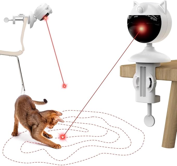 Potaroma Smart Sensor Cat Laser Toys Interactive, Motion Activated Truly Random Trjajectory, Clamp Design, Automatic Chargeable Kitten Toy Indoor Exercise, Cream White-Mewly Pet