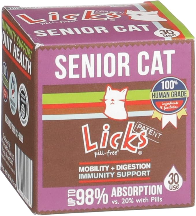Licks Pill-Free Senior Cat - Joint Support & Digestion Supplement for Senior Cats - Immunity Vitamins & Heart Health Supplements for Older Cats - Gel Packets - 30 Use-Mewly Pet