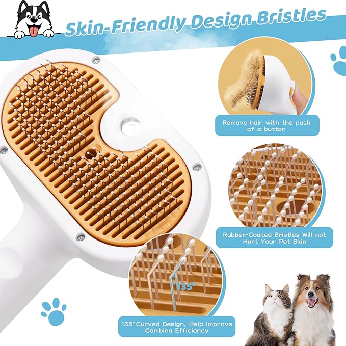 Pet Steam Brush for Dog & Cat – 3-in-1 Spray Hair Removal Comb for Shedding & Grooming Shedding Glove, Flea Comb, Couch Carpet Hair Removal Tool, Nail Toenail Clippers Nail File Shampoo-8PCS-Mewly Pet