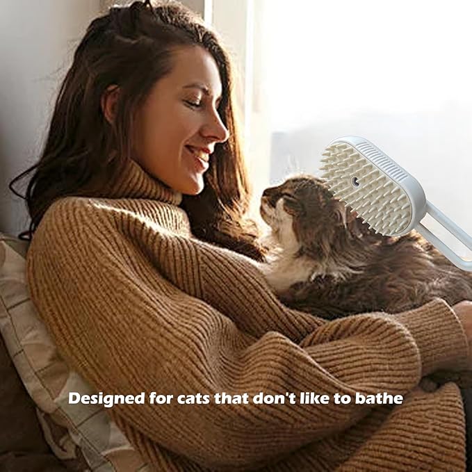 Cat Steam Brushes for Shedding, 4 in 1 Rechargeable Steam Cat Brush for Indoor Cats & Dogs, Grooming Comb with Spray-Mewly Pet