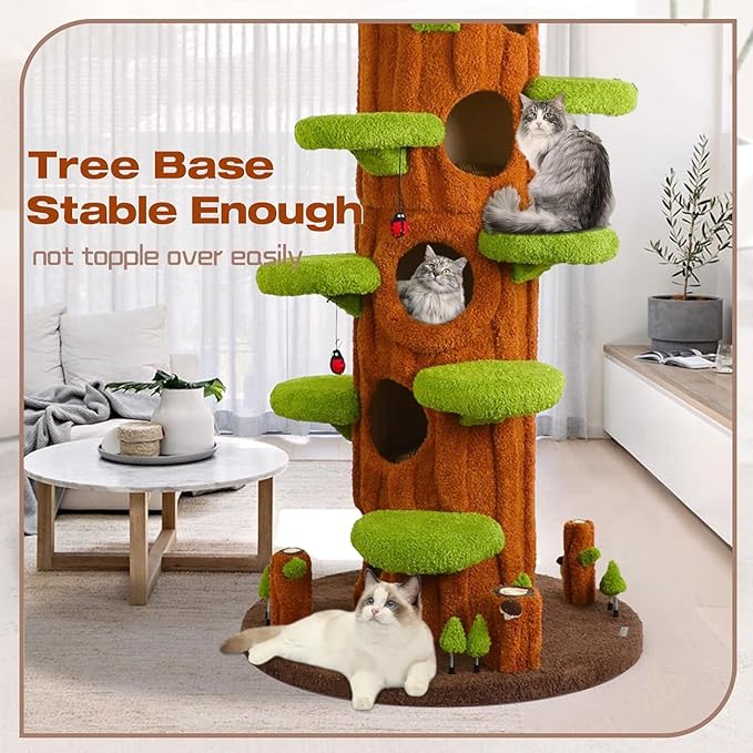 Extra Large Cat Tree Tower,90.55" Tall Forest Theme Cat Condo for Indoor Cats,Multi-Level Luxury Huge Cat Condo with Scratching Mats,Removable Mats,Heavy Duty House with Toys for Multi-Cat Household-Mewly Pet