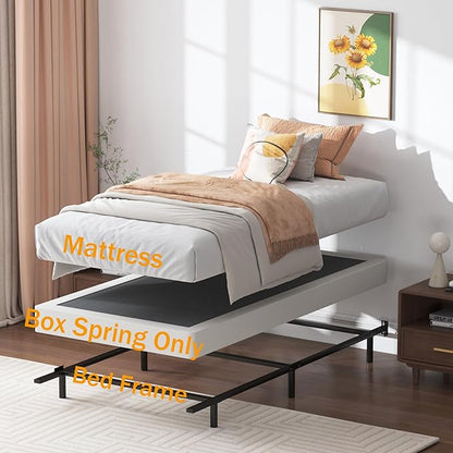 Twin Box Spring 5 Inch Low Profile Heavy Duty Metal Structure with Easy Clean Fabric Bed Cover, Non-Slip, No Noise, Easy Assembly