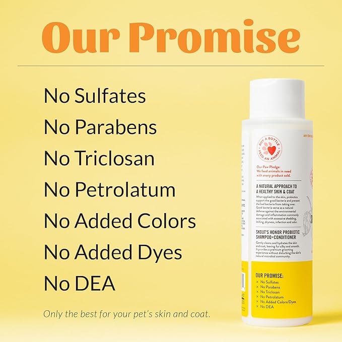 Skout's Honor Probiotic Cat Shampoo & Conditioner with Avocado Oil & Omega-3s, 97% Natural, Paraben & Sulfate-Free, Cruelty-Free, Defend Against Itch, Dryness, Irritation. 16oz, Honeysuckle-Mewly Pet