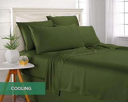 California King Sheets by Pure Bamboo, Genuine 100% Organic Viscose Derived from Bamboo Bed Sheet Set, Soft & Cooling, Double Stitching, Lifetime Quality Promise (California King, Pesto)