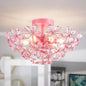 WUZUPS Crystal Chandelier Flushmount Ceiling Light Modern Lighting Fixture for Bedroom Hallway Bar Kitchen Bathroom, H 8.9" x W 17.7", Pink, E12 Base