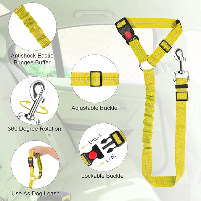 BWOGUE Pet Dog Cat Seat Belts, Car Headrest Restraint Adjustable Safety Leads Vehicle Seatbelt Harness (1 Pack)-Mewly Pet