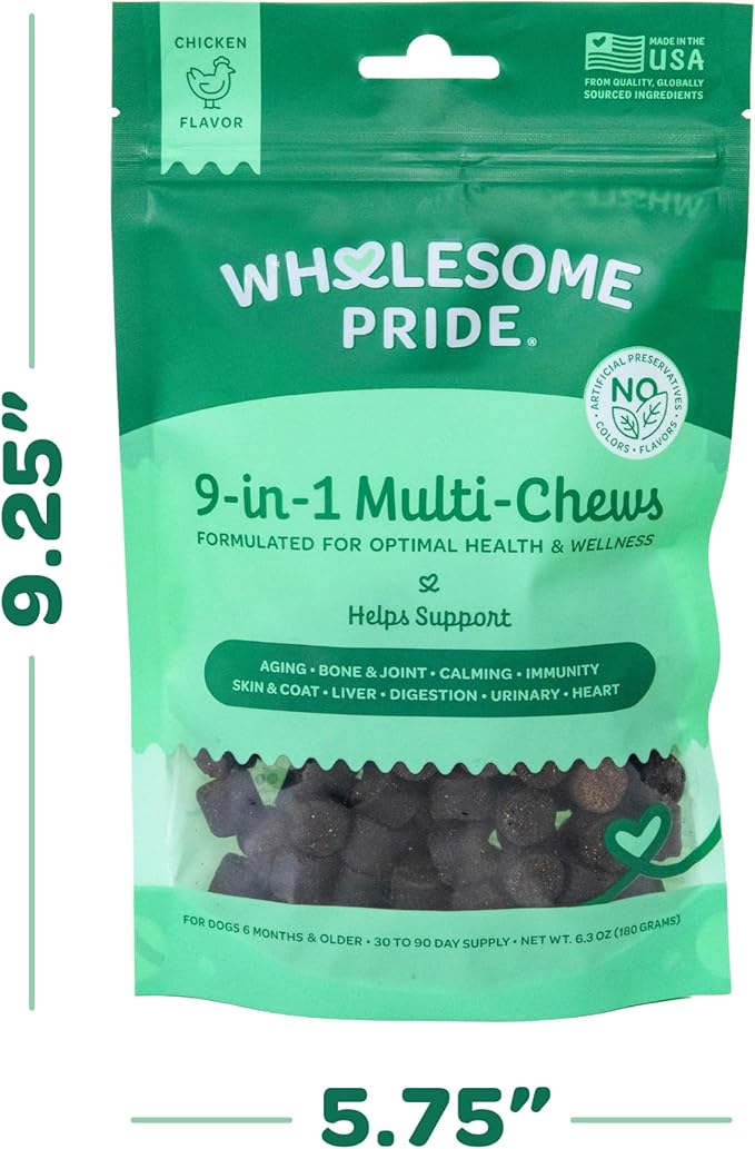 Wholesome Pride 9-in-1 Dog Multifunctional Soft Chews – Joint Pain Relief, Hip & Joint Support, Immune, Skin, Gut, Heart, Brain Health – Glucosamine, MSM, Chondroitin – 90 Chews-Mewly Pet