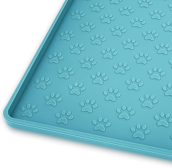 Ptlom Dog Food Mat Anti-Slip Pet Bowl Mats for Food and Water, High-Lips Pet Placemat Prevent Messy Spills to Floor, Waterproof Puppy Feeding Tray for Small, Medium Large Dogs Cats, Silicone-Mewly Pet