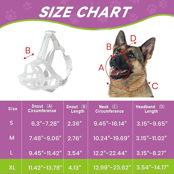 Glow-in-The-Dark Dog Muzzle, Basket Muzzle for Small Medium Large Dogs,Anti-Biting Chewing, Lightweight Cage Design,Allows Drinking & Panting,for Grooming & Training(Transparent Size XL)-Mewly Pet