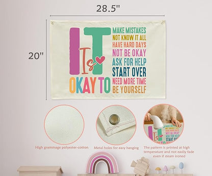 Nursery Banner Wall Decor-Boho Hanging Banner Pennant Poster Flags-for Baby Boy Girl Room Home Playroom Classroom-Baby Present Shower Birthday Christmas-It is Okay to Make-28.5x20 Inches