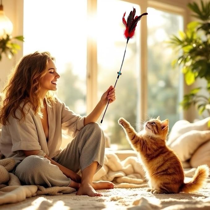 Cat Wand Toy Feather Sticks - 5 Piece Interactive Wands Toy Set with Feathers, Durable Spring Design - Perfect for Engaging Playtime Fun for Kittens and Cats - Cat Toys for Indoor Cats-Mewly Pet