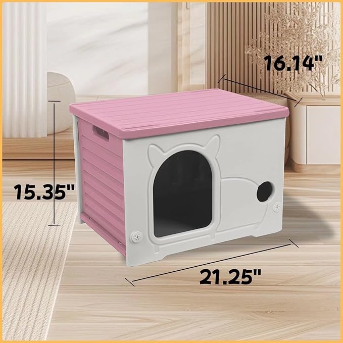 Plastic Outdoor Cat House Waterproof Feral Cat Shelter (Pink)-Mewly Pet