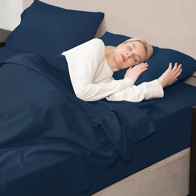 Mejoroom King Size Bed Sheet Set - Hotel Luxury 1800 Bedding Sheets & Pillowcases - 16" Deep Pocket Fitted Sheet, Soft, Breathable, Wrinkle & Fade Resistant - 4 Piece(King,Navy)